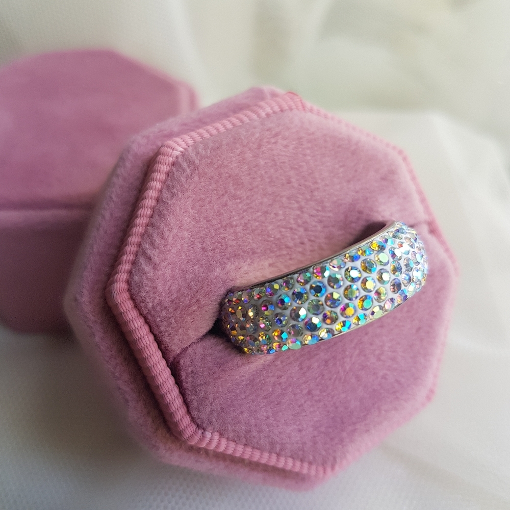 Swarovski Elements Pave Stainless Steel Aurora Borealis Crystal Band NWT - Picture 5 of 14